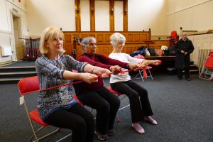 women exercising using stretch bands
