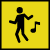 Icon of a figure dancing with a musical note next to it.